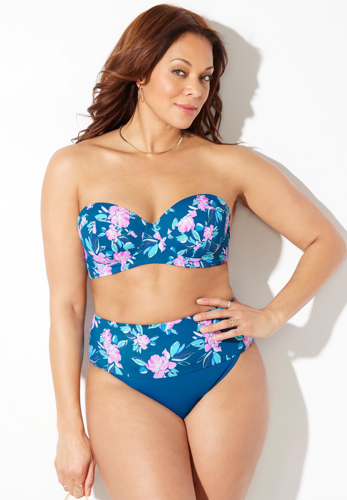 Puff Sleeve Underwire Bikini Set With High Waist Foldover Swim Brief