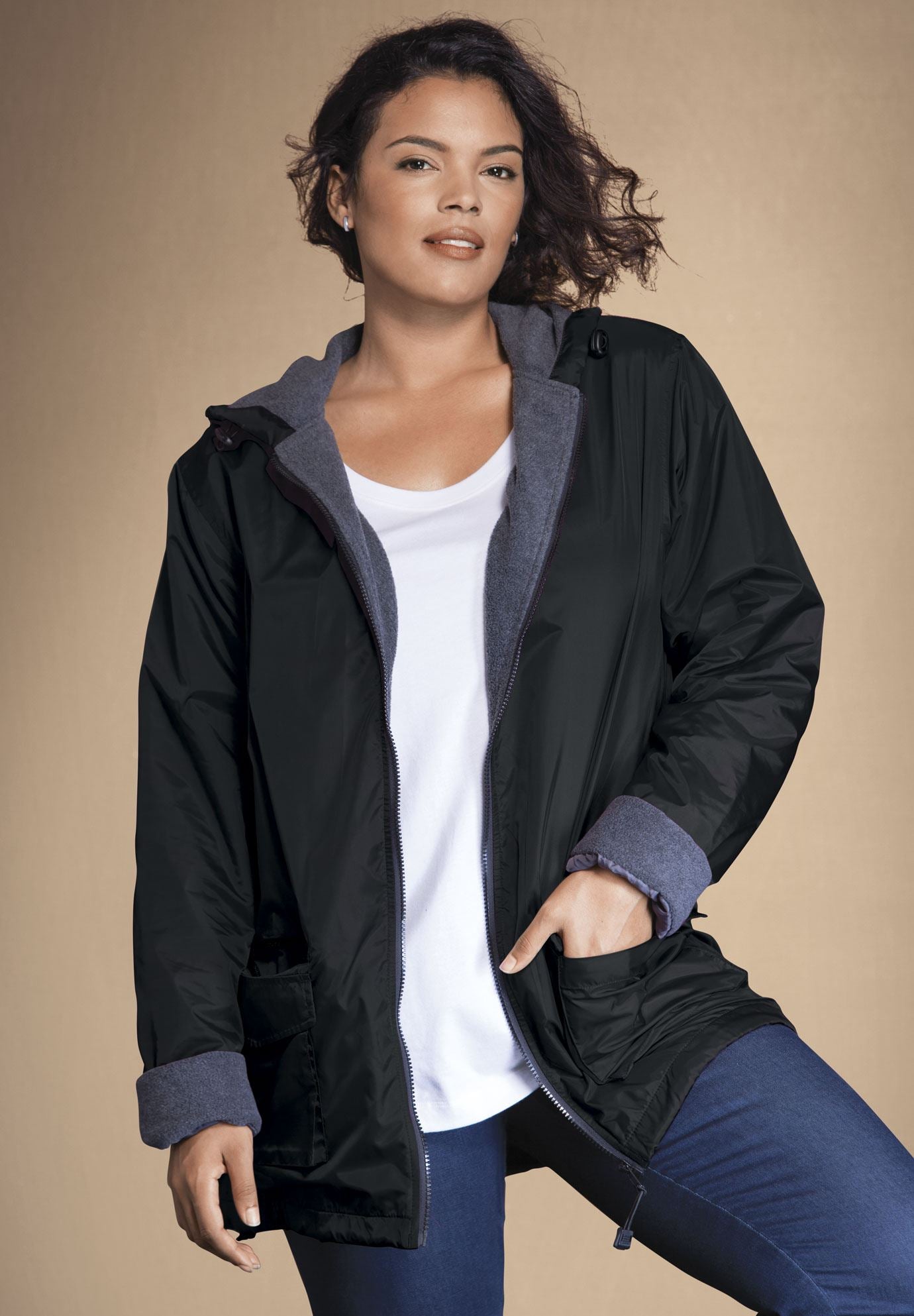 Hooded Nylon Jacket | Plus Size Outerwear | Roaman's