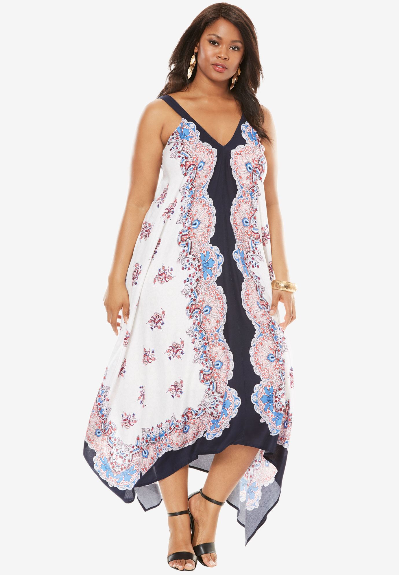 Scarf Print Maxi Dress By Denim 24/7 Plus Size Maxi Dresses Roaman's