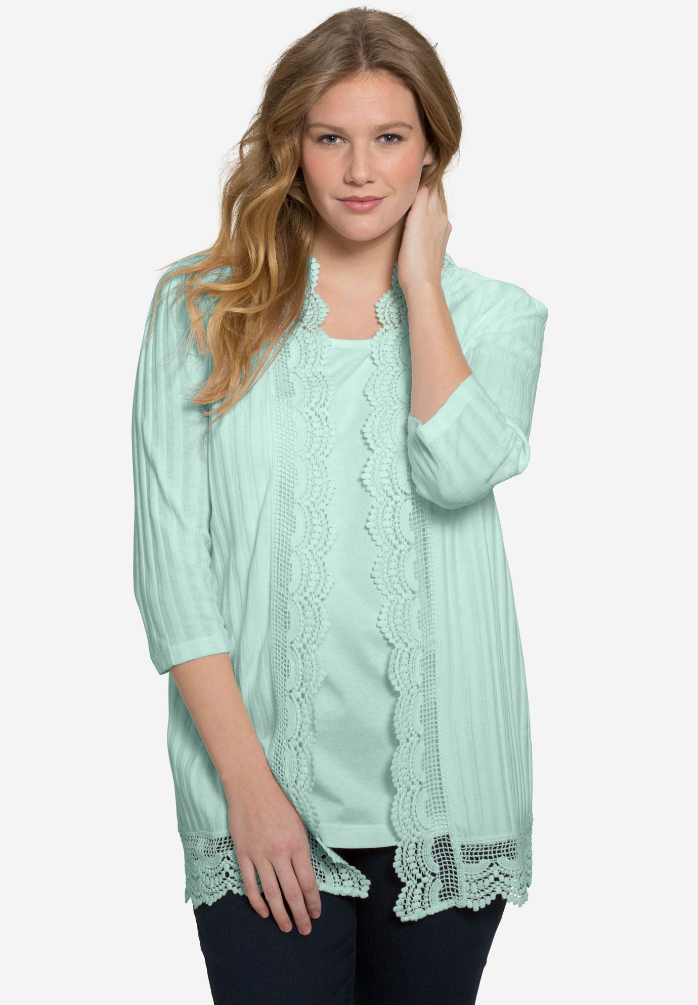 Crochet Trim Cardigan Plus Size Cardigans Roaman's