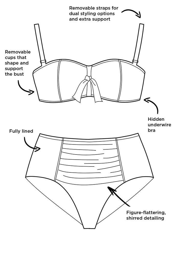 Scout Underwire Bikini Set With Foldover Brief Black White Stripe Black Roaman S