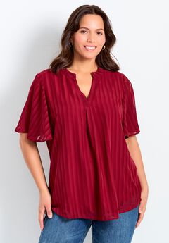 Split Neck Flutter Sleeve Blouse