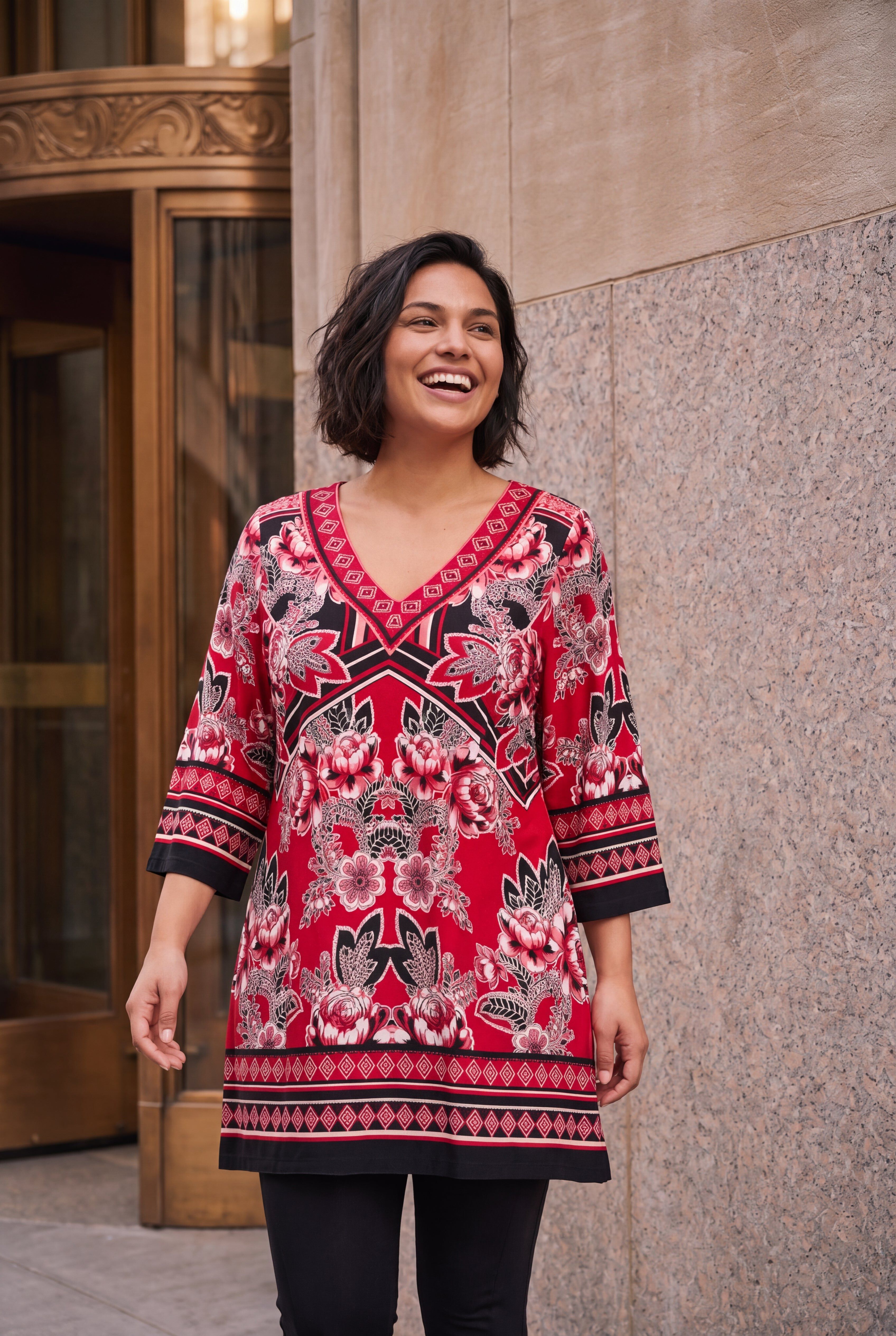 Scarf Print Tunic, RED SCARF PRINT, hi-res image number 0