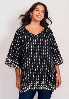 Bell Sleeve Keyhole Tie Blouse