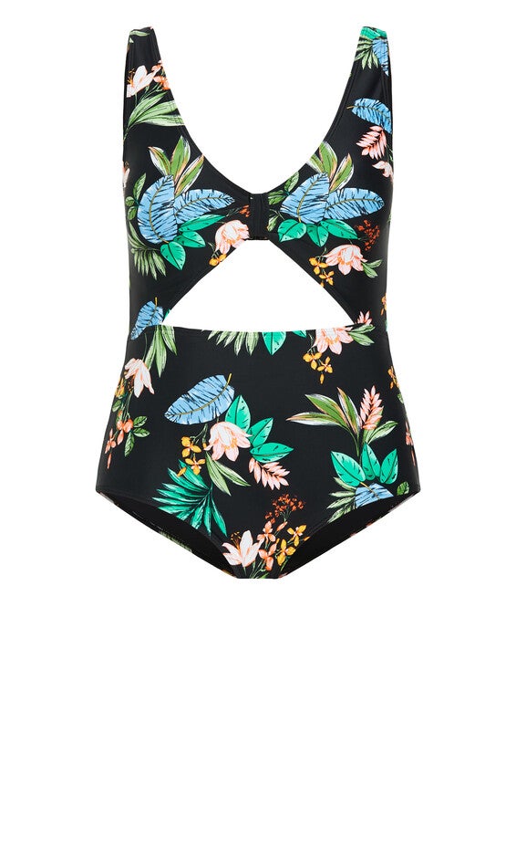 Izzy Print 1 Piece - tropical foliage, GREY, alternate image number 4
