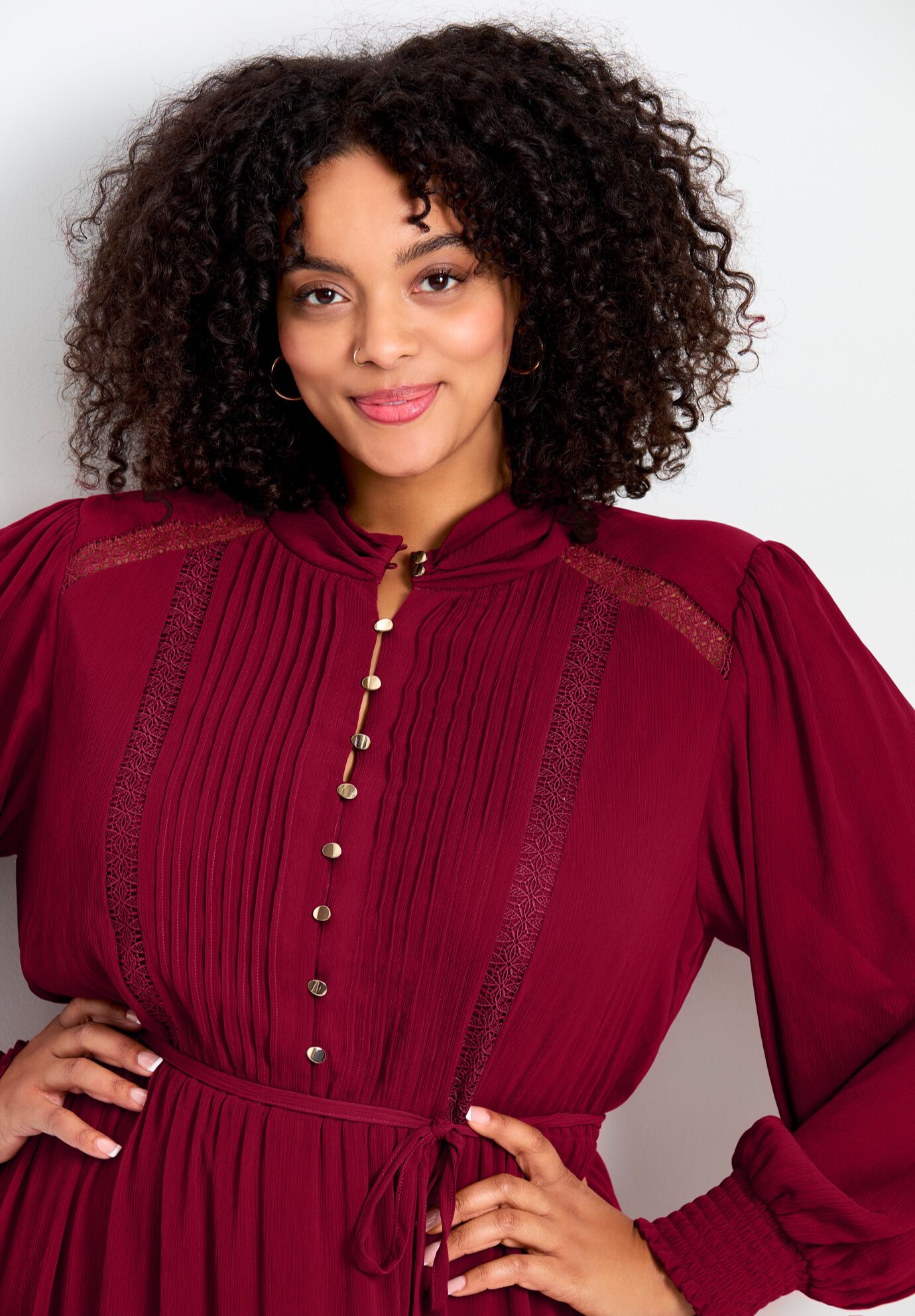 Jasmine Long Sleeve Tiered Maxi Dress, RICH BURGUNDY, alternate image number 2