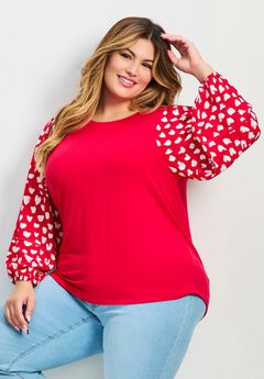 Mix Media Heart Sleeve Top