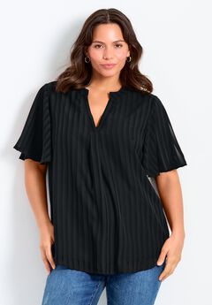 Split Neck Flutter Sleeve Blouse