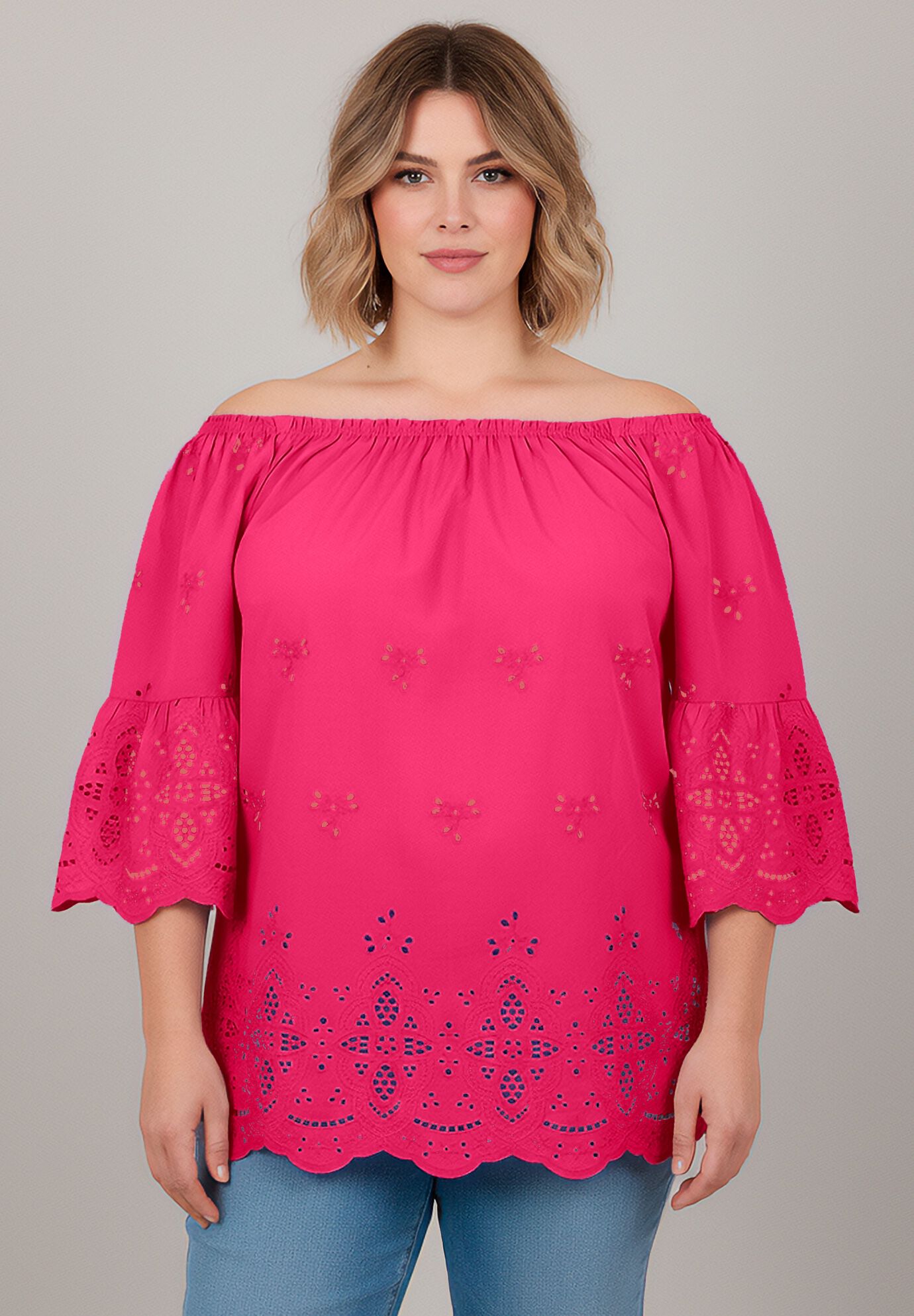Convertible Eyelet Tunic, PINK BURST, on-hover image number 1