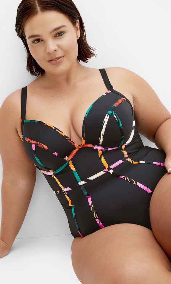 Maui Underwire Print 1 Piece - black print, WHITE, hi-res image number null