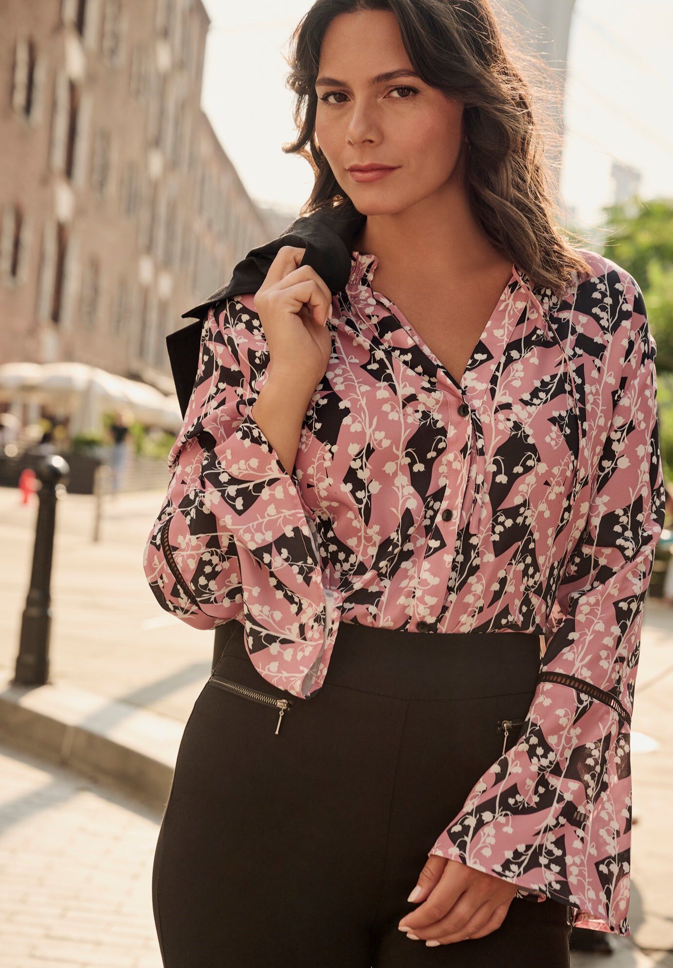 Button Front Poet Blouse, MAUVE SHADOW LILY, hi-res image number 0
