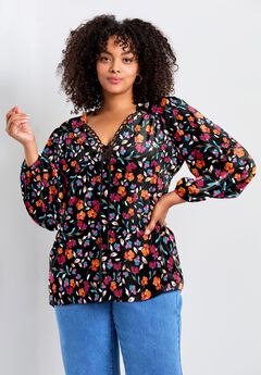 Scallop Trim Peasant Blouse