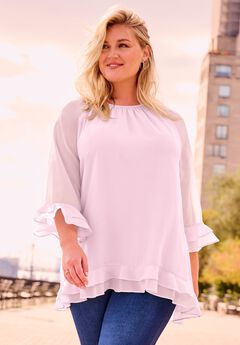 Ruffle Sleeve And Hem Blouse