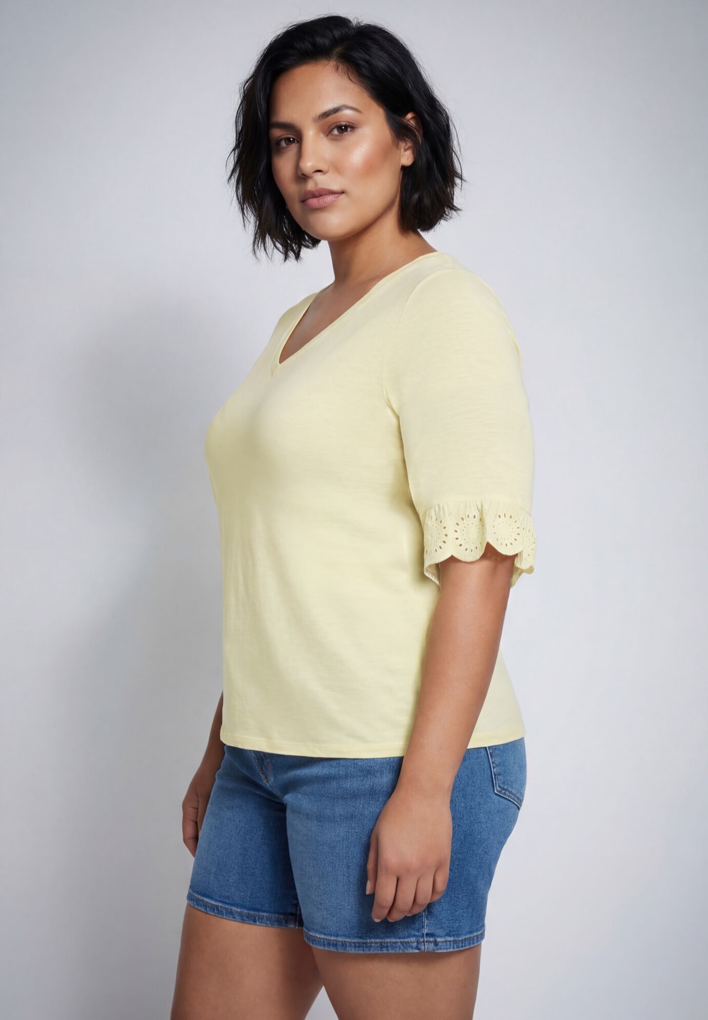 Eyelet Trim Top, BANANA CREAM, alternate image number 2