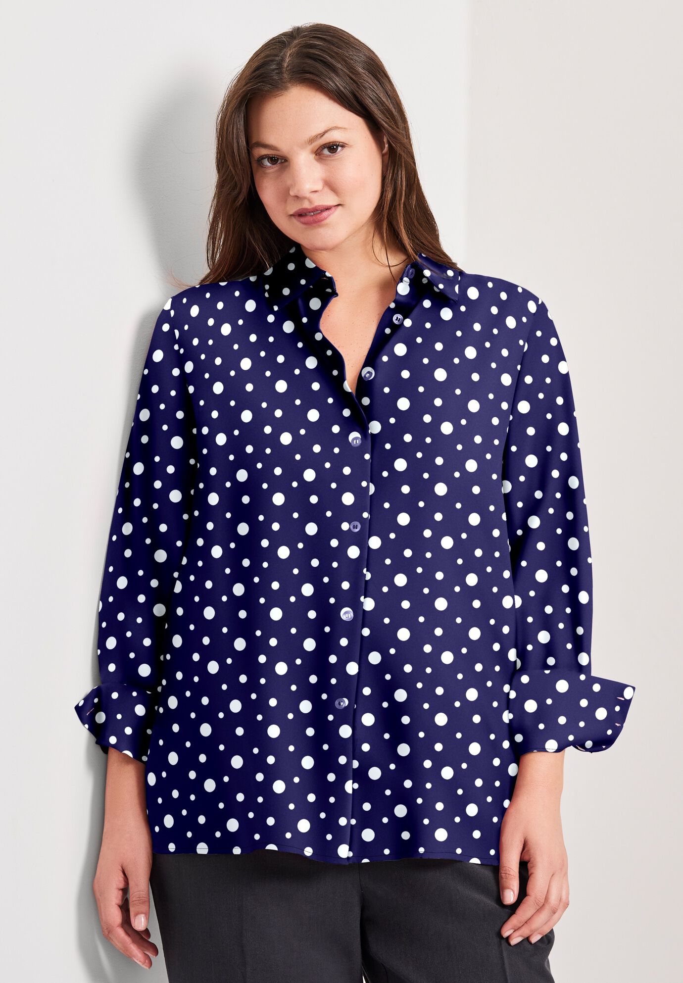 Signature Button Front Blouse, NAVY CONFETTI DOT, alternate image number 3