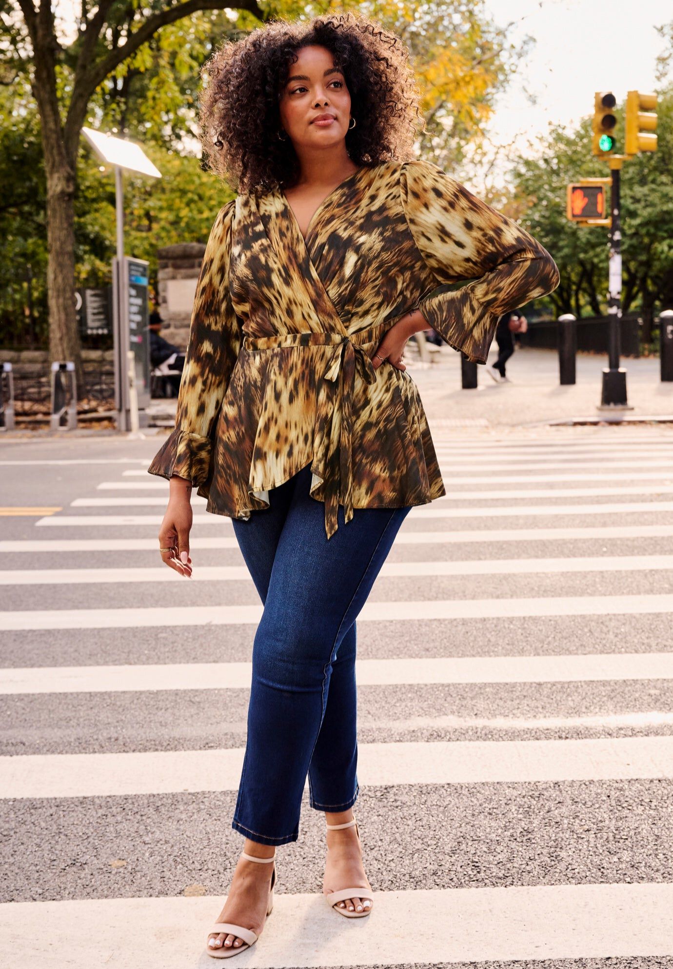 Wrap Peplum Top, NEUTRAL BRUSHED ANIMAL, hi-res image number 0