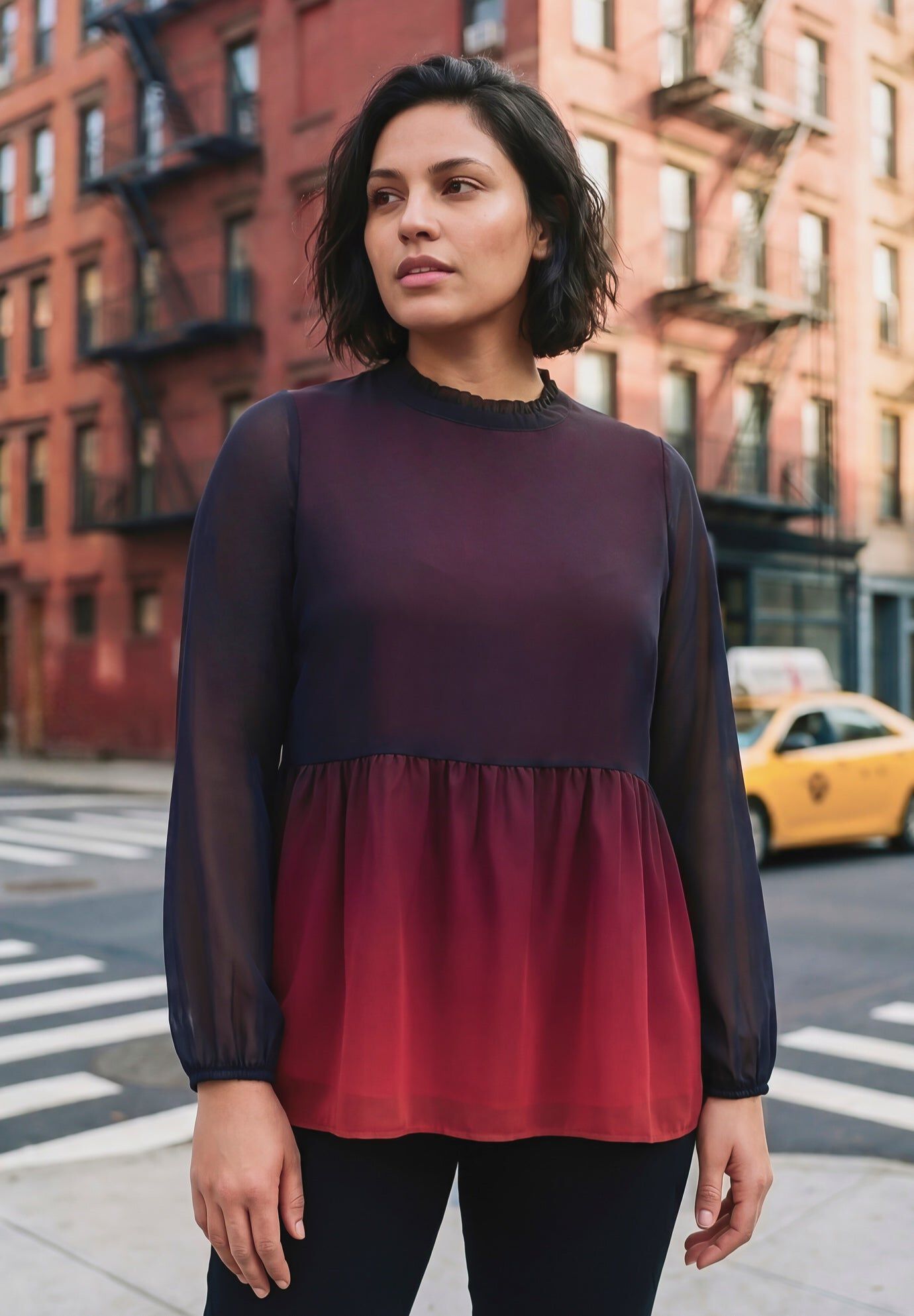 Paulina Peplum Blouse, CRIMSON RED OMBRE, hi-res image number 0
