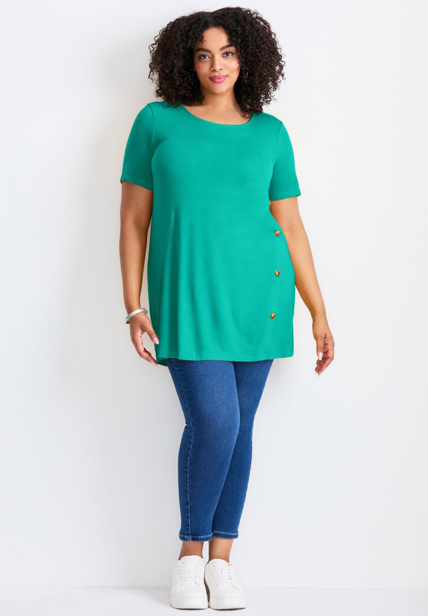 Button Detail Tunic Tee, AQUA SEA, hi-res image number 0