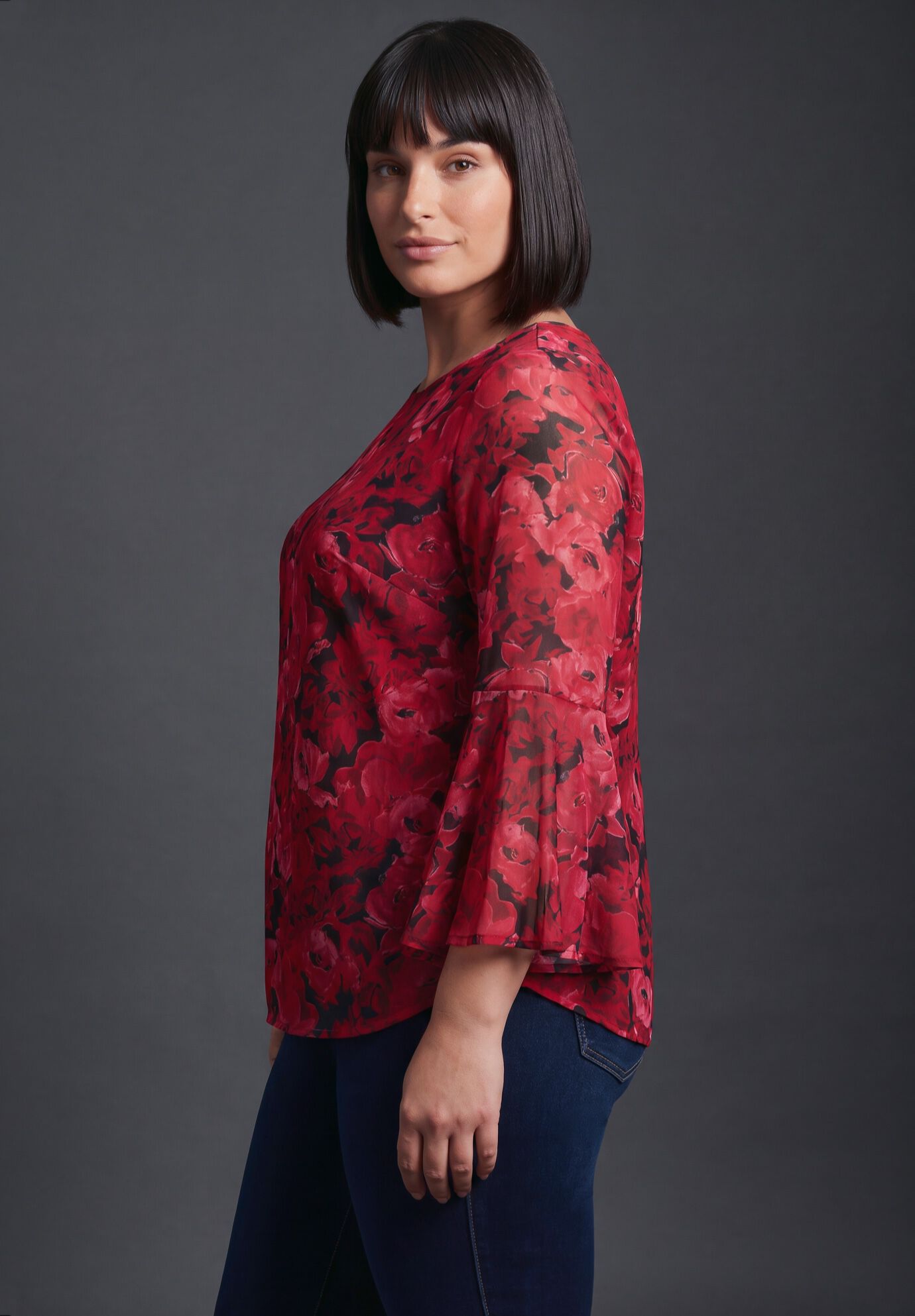 Mesh Ivana Top, DEEP CRIMSON FLORAL, alternate image number 3