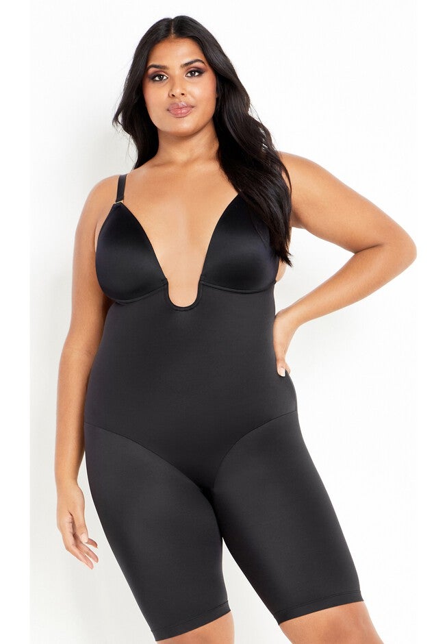 Smooth & Chic Plunge Bodyshaper - black, BLACK, on-hover image number null