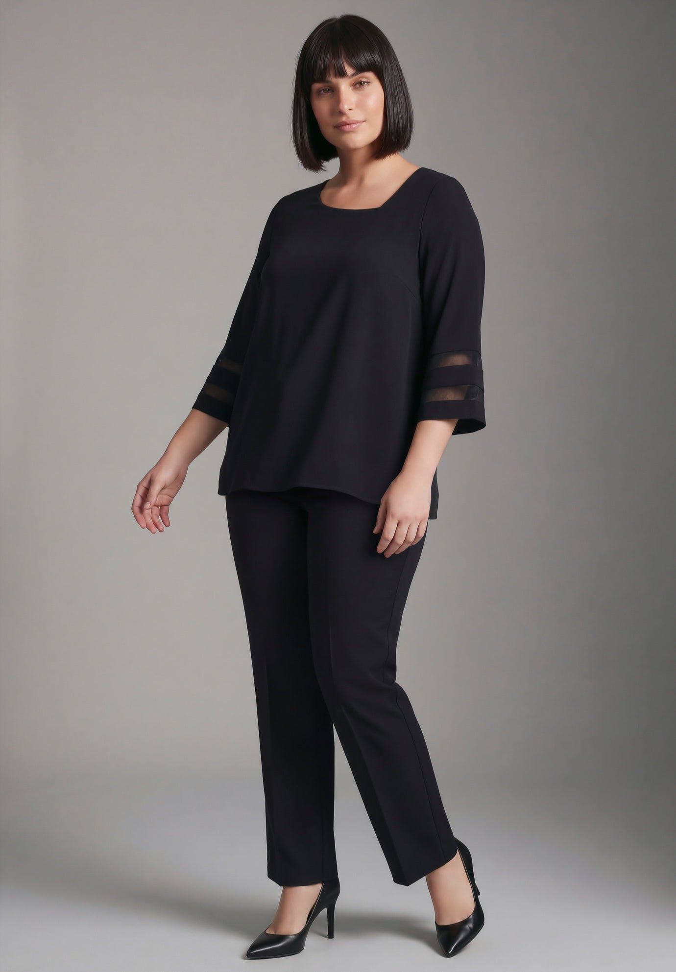 Sheer Bell Sleeve Tunic, BLACK, hi-res image number 0