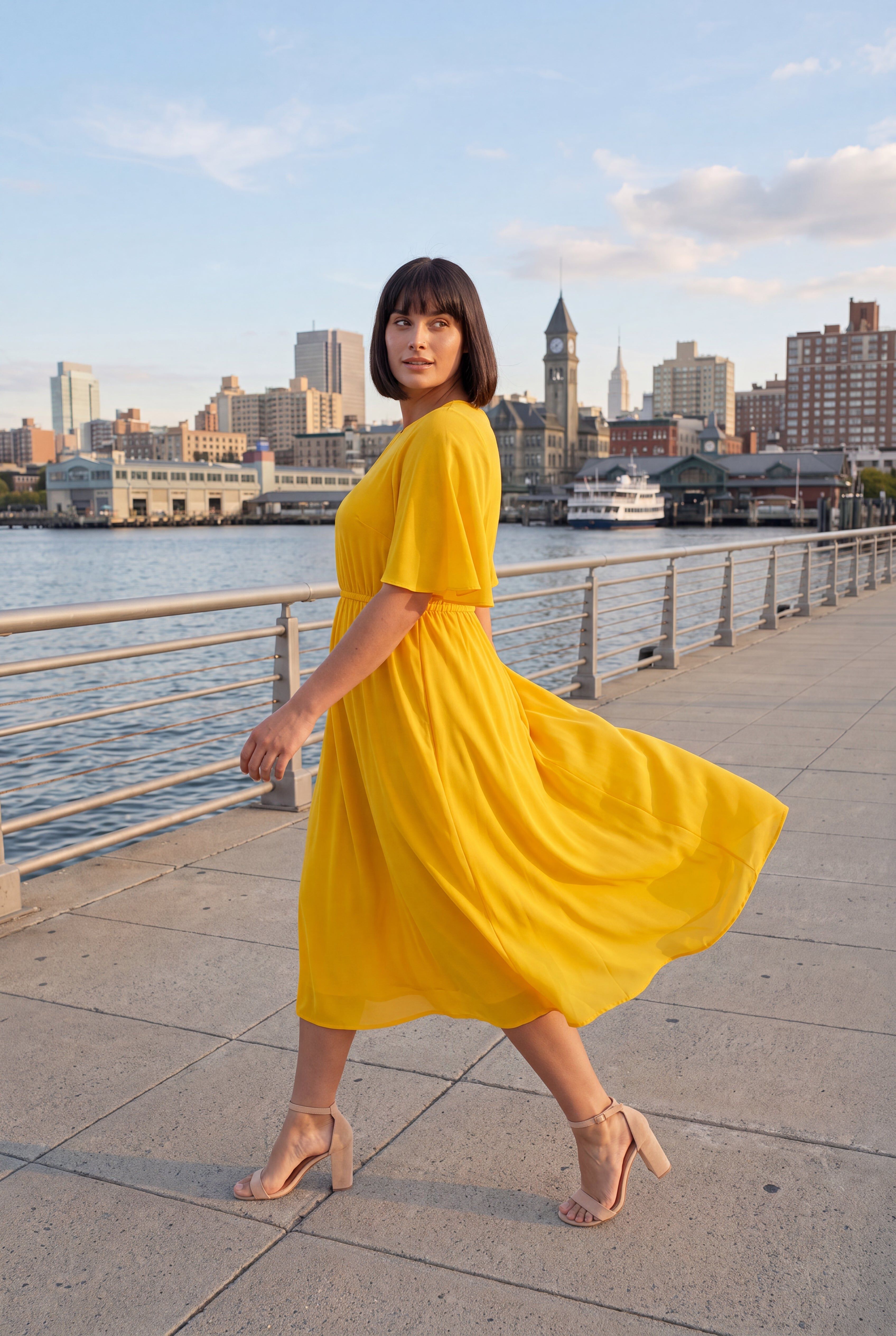 Caplet Midi Dress, SUNSET YELLOW, hi-res image number 0