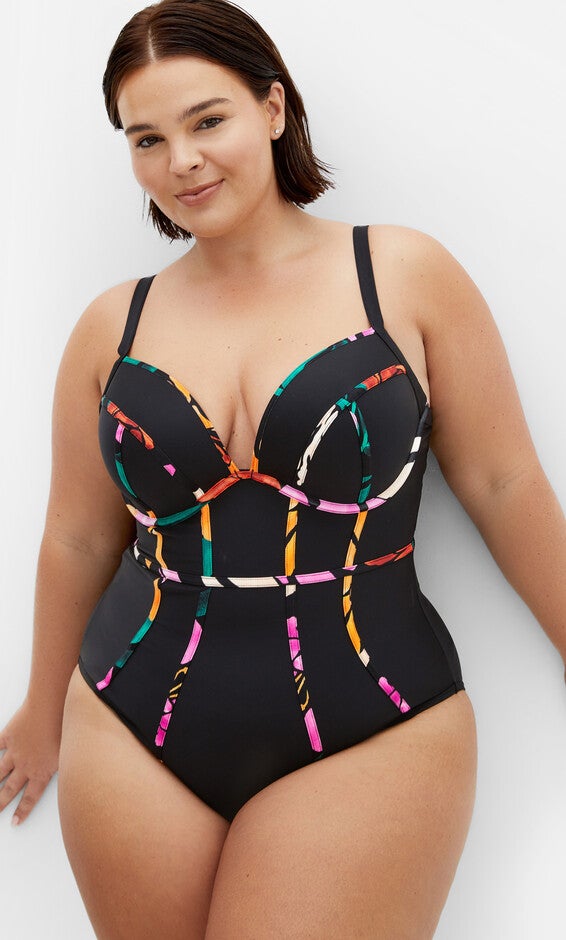 Maui Underwire Print 1 Piece - black print, WHITE, alternate image number null