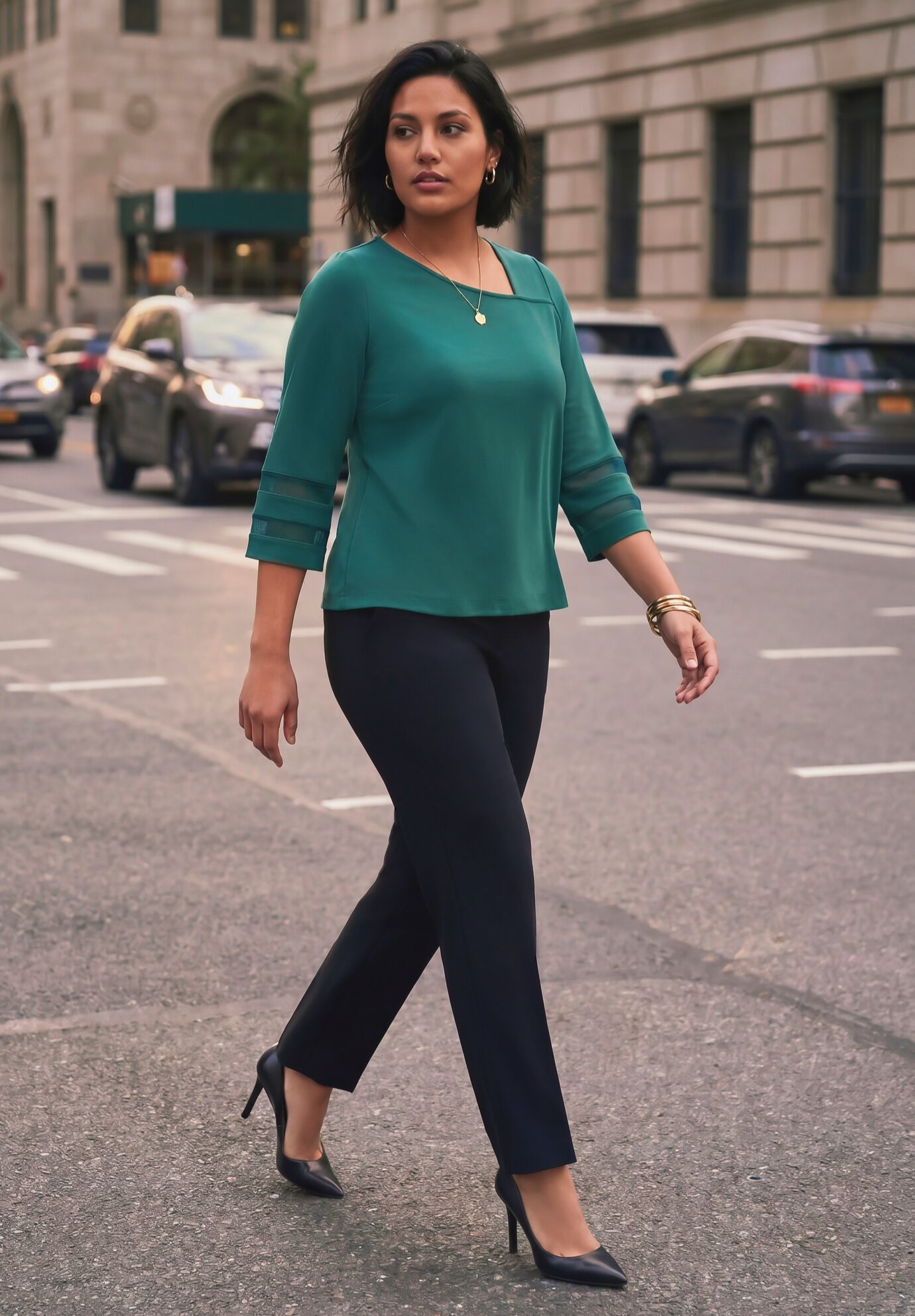 Sheer Bell Sleeve Tunic, MYSTIC PINE, on-hover image number 1