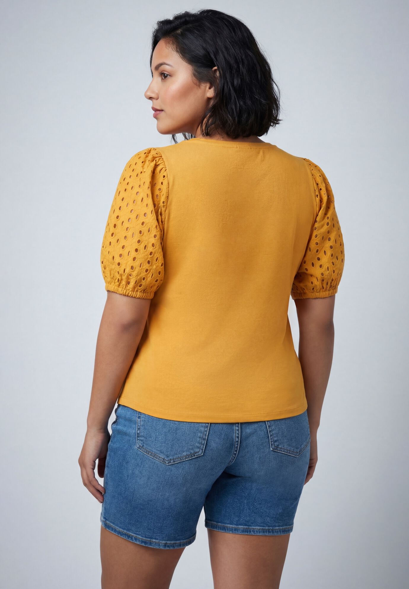 Eyelet Sleeve Tee, SUNSET YELLOW, on-hover image number 1
