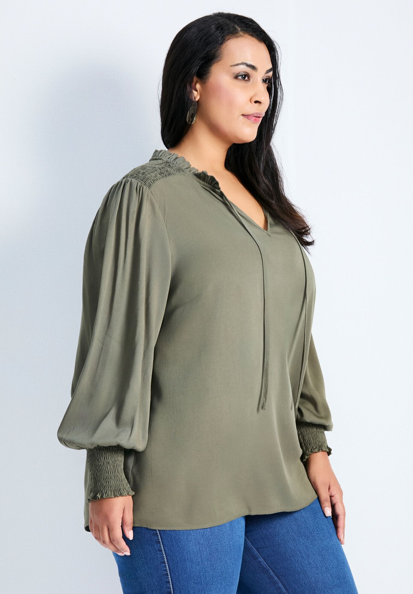 Abby Blouson Sleeve Blouse, OLIVE, alternate image number 1