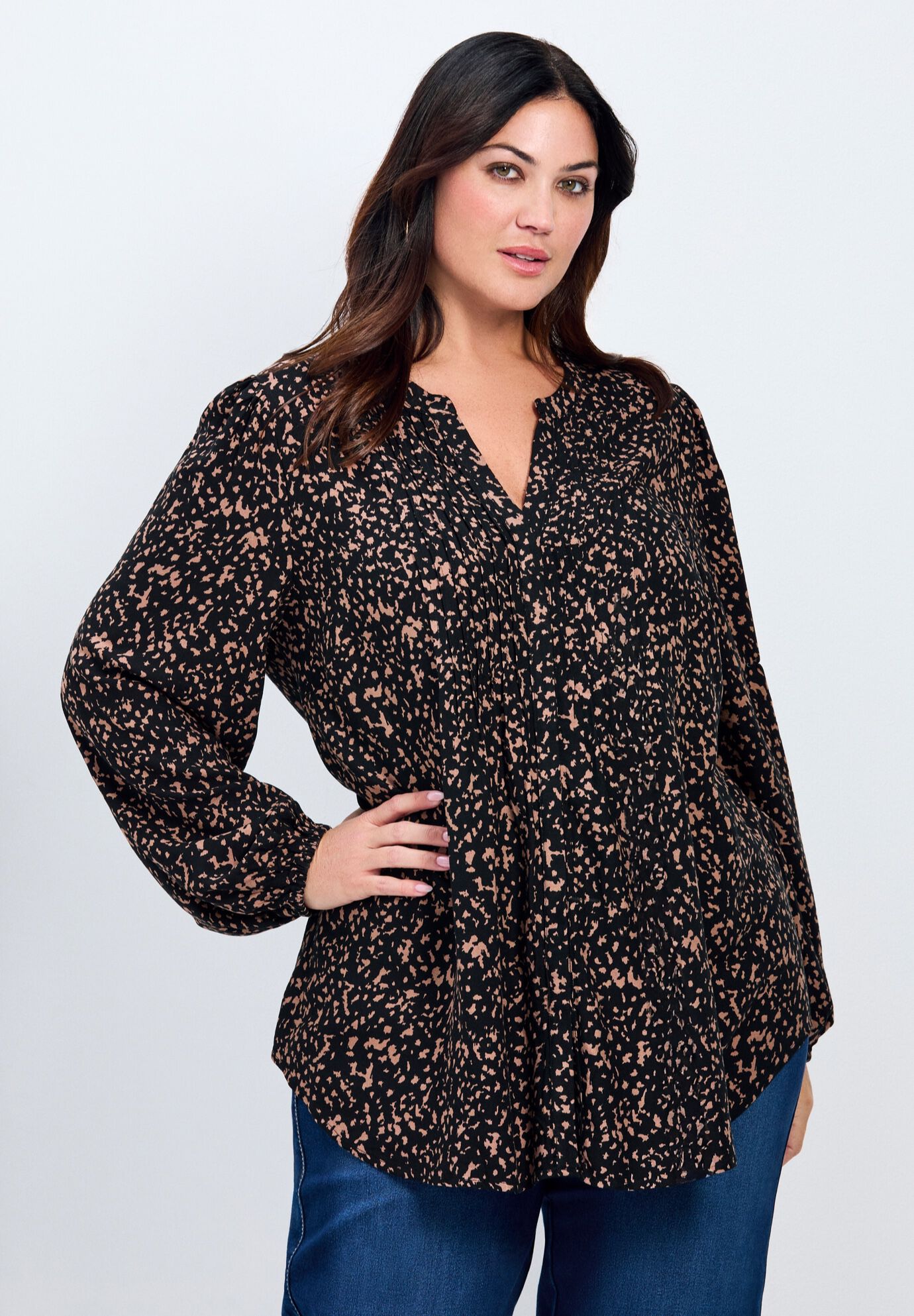 Olivia Pintuck Shirt, PEBBLE, hi-res image number 0