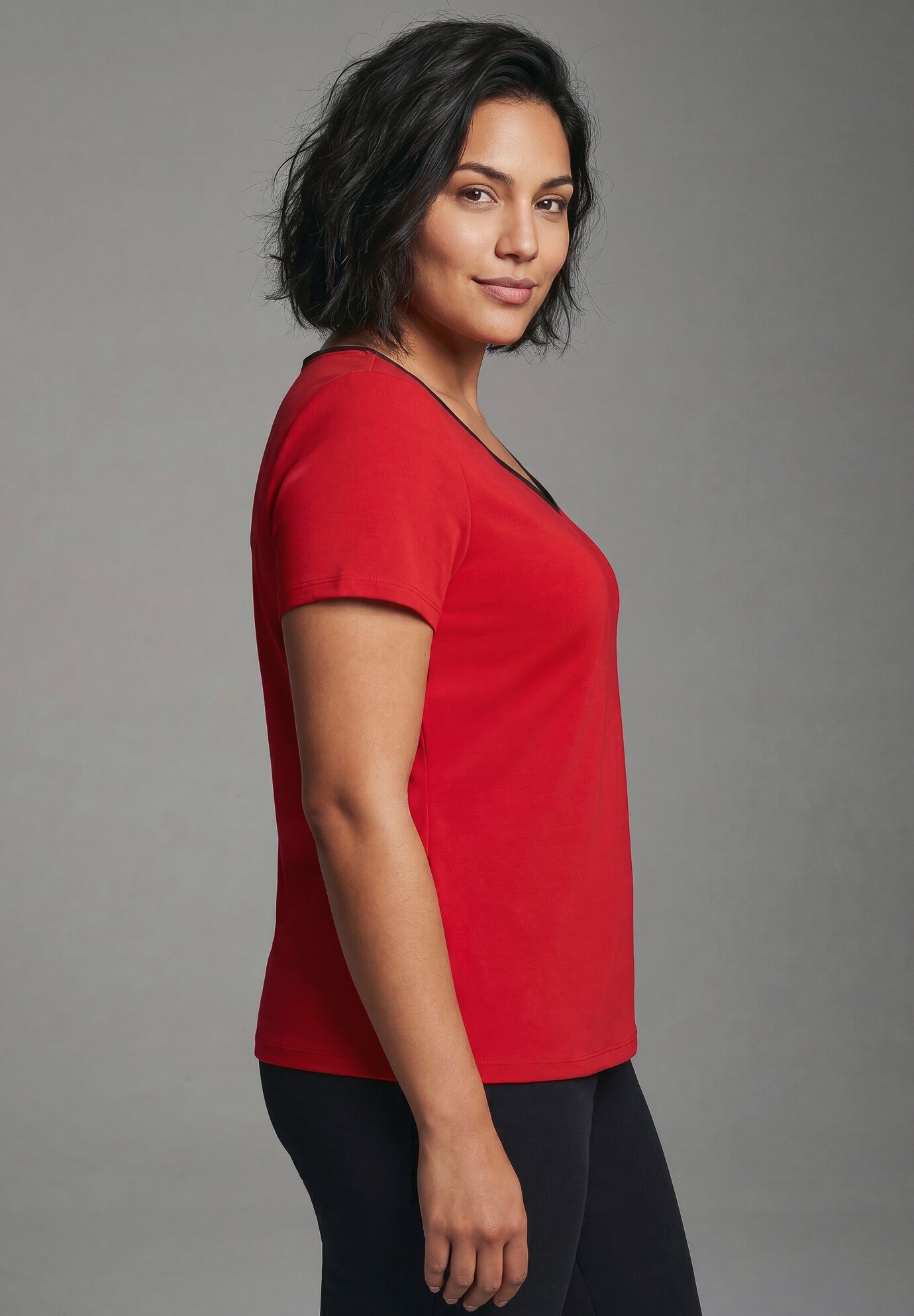 Audrey Contrast Sweetheart Top, VIBRANT RED, alternate image number 2