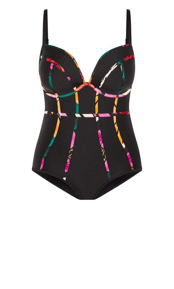 Maui Underwire Print 1 Piece - black print, WHITE, alternate image number null