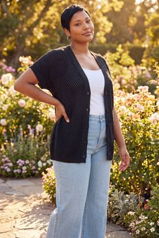 Short Sleeve Button Front Cardigan