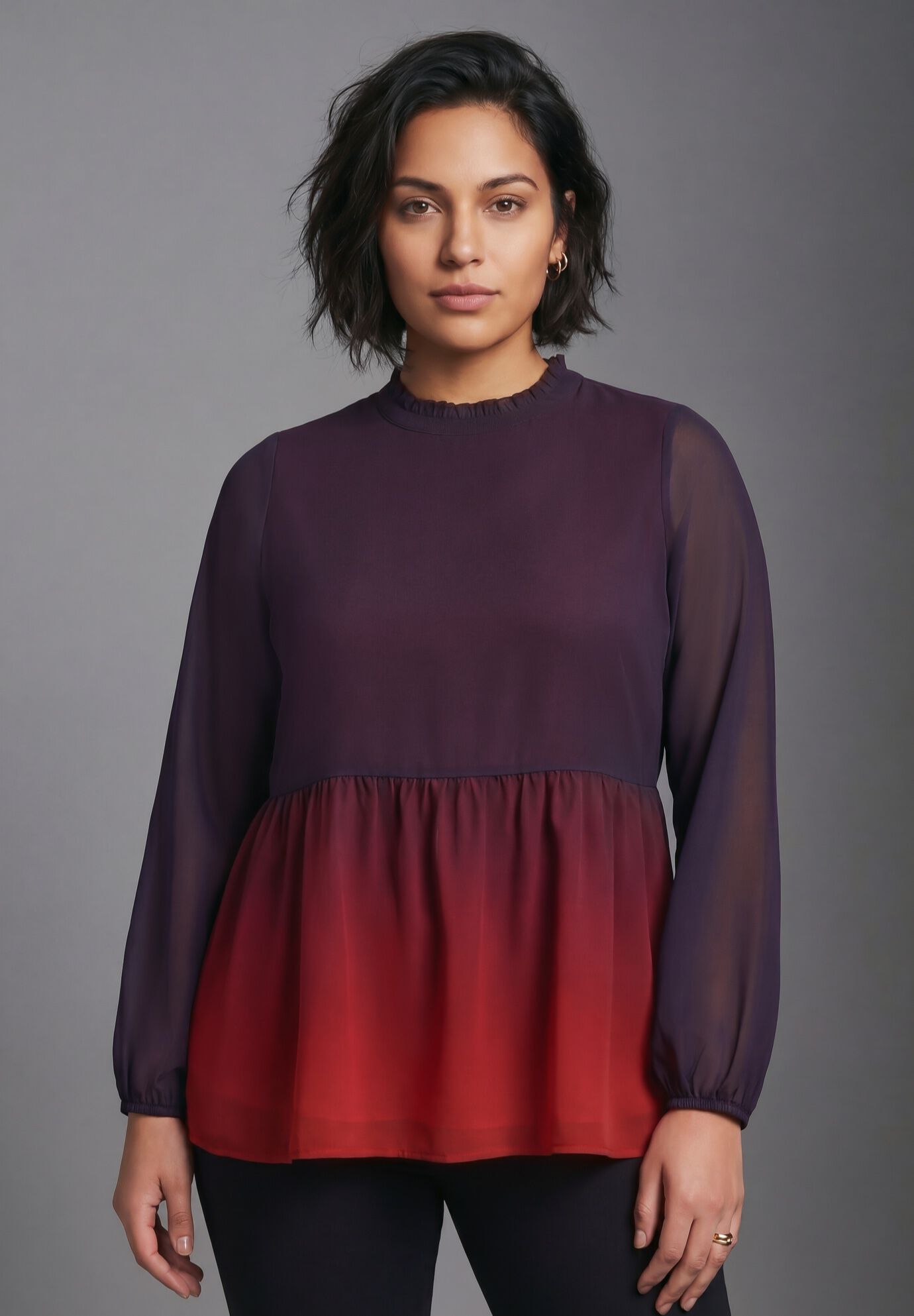 Paulina Peplum Blouse, CRIMSON RED OMBRE, on-hover image number 1