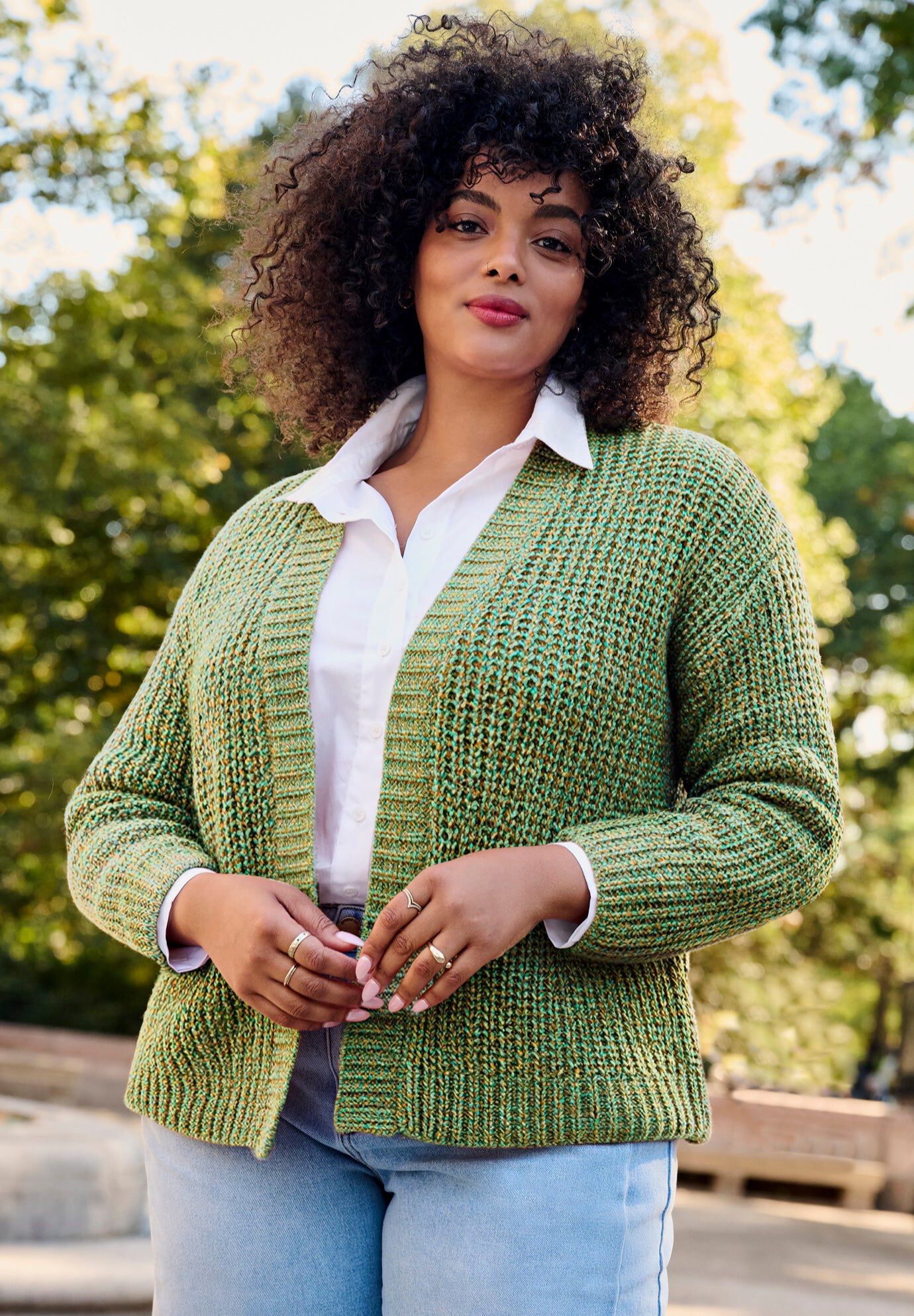Open Front Cardigan Sweater, COOL MULTI, hi-res image number 0
