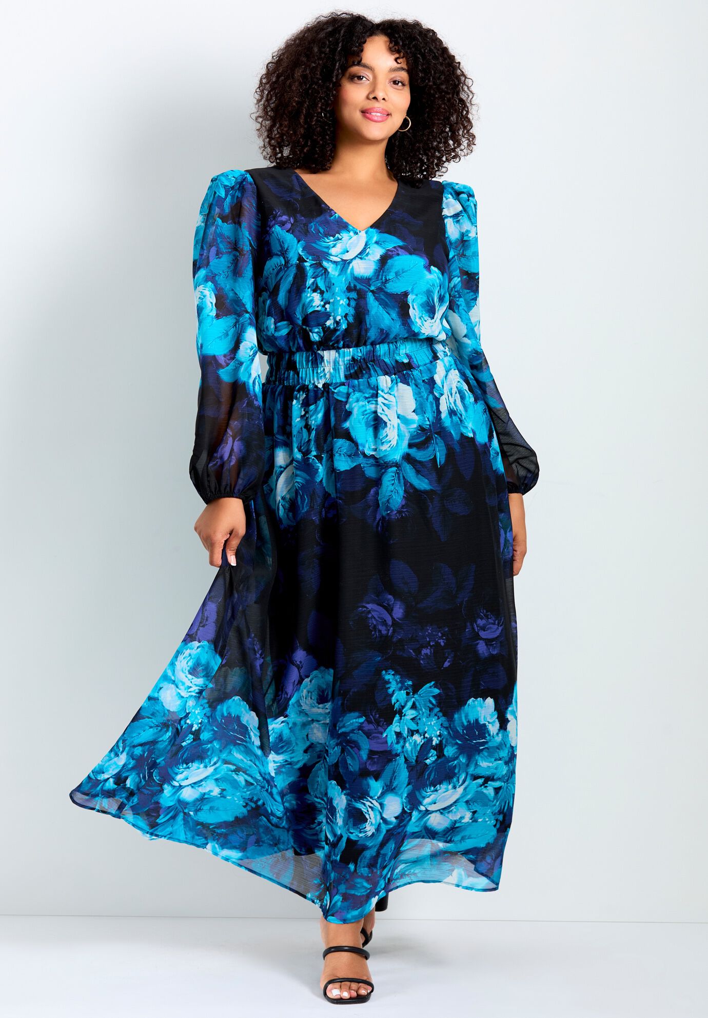 Neve Maxi Dress, AQUA ROSE BORDER, alternate image number 5