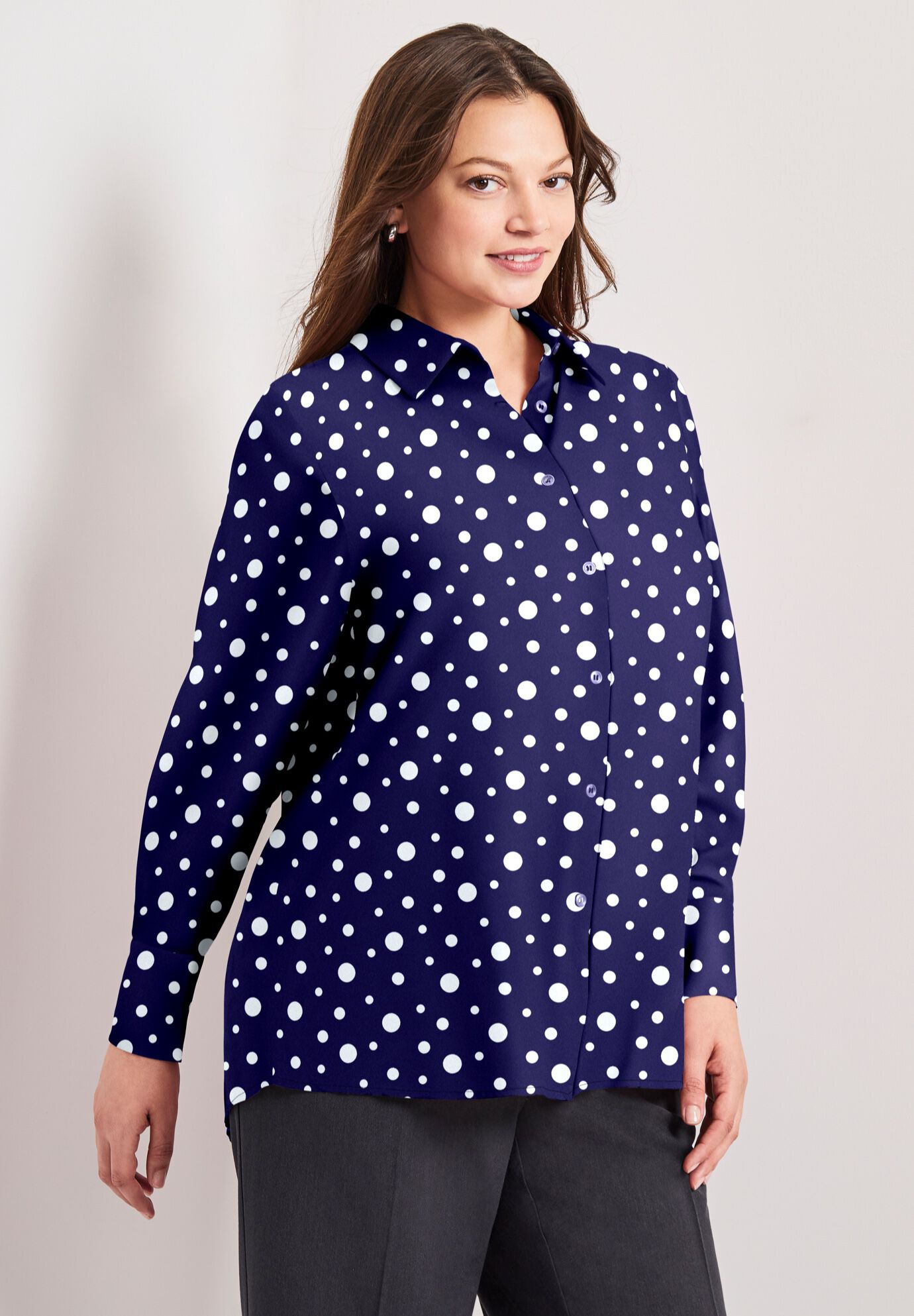Signature Button Front Blouse, NAVY CONFETTI DOT, alternate image number 2