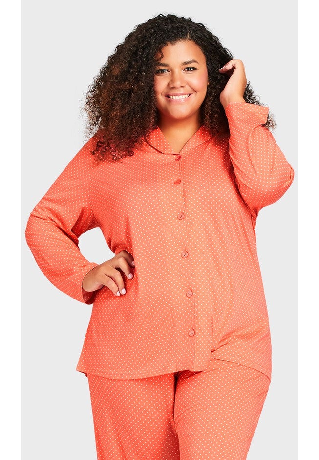 Button Print Sleep Top, PEACH SPOT, alternate image number null