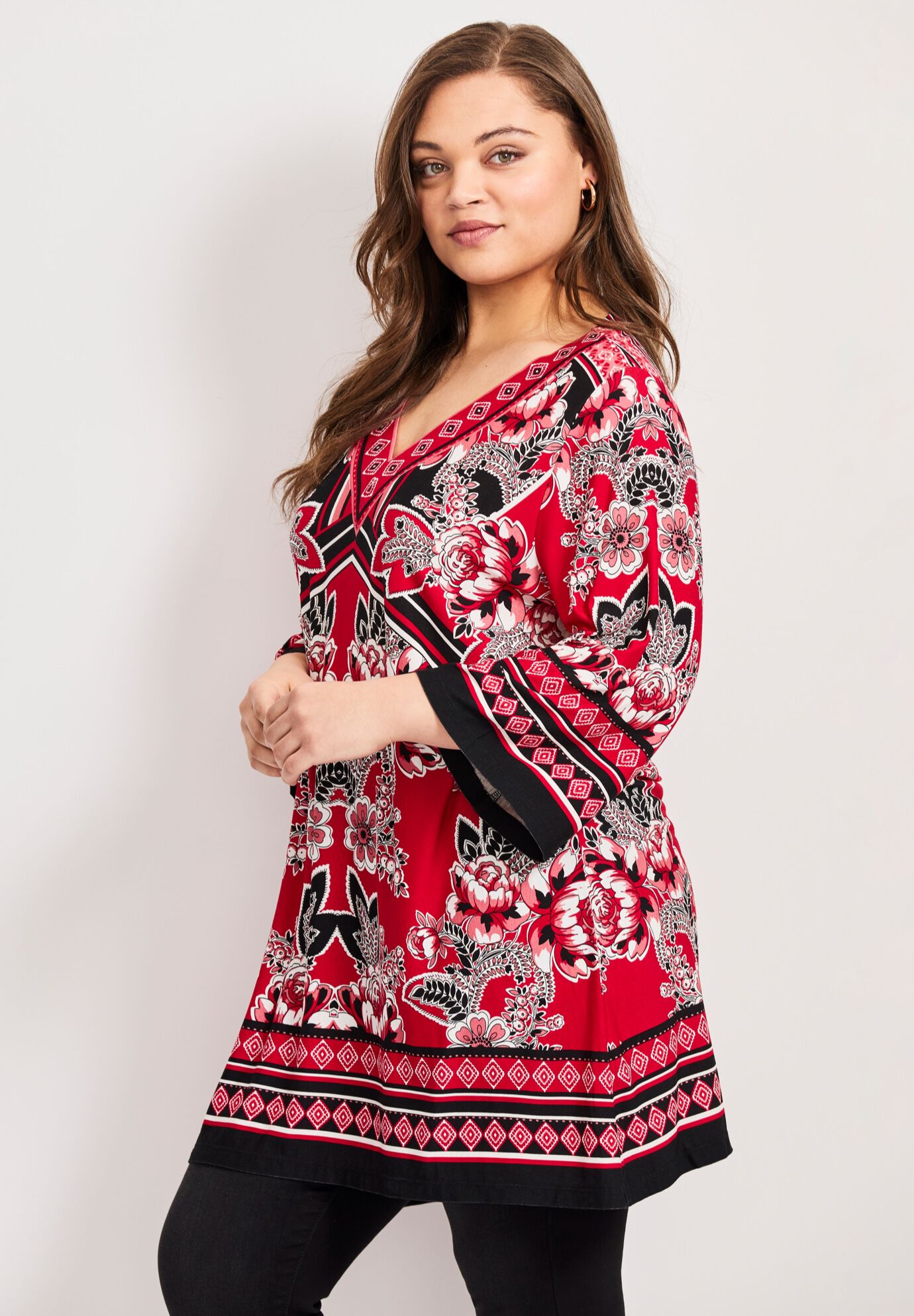 Scarf Print Tunic, RED SCARF PRINT, alternate image number 3