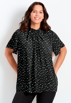 Twist Front Mockneck Flutter Sleeve Blouse