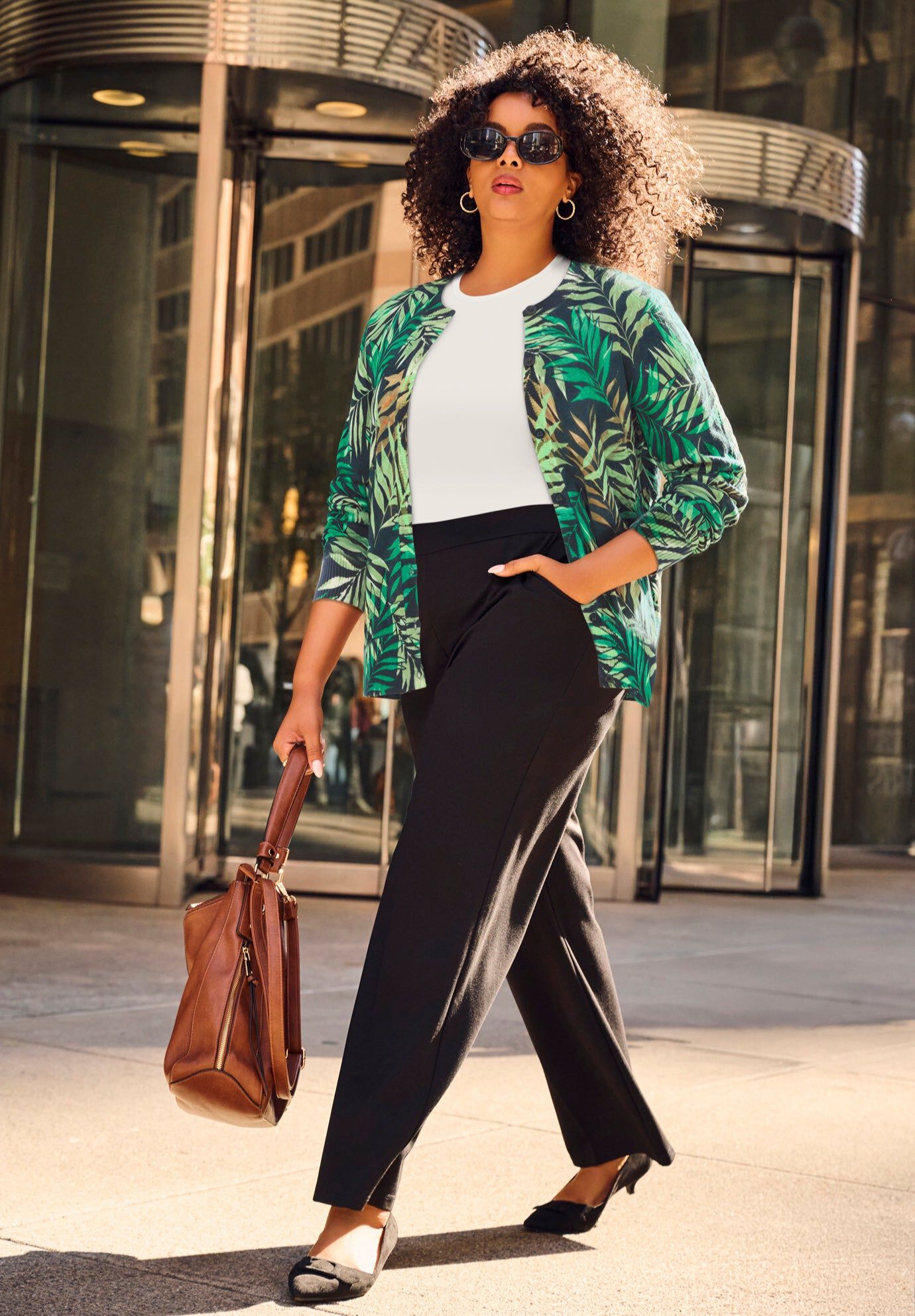 Signature Fine Gauge Cardigan, AQUA TROPICAL FERN, hi-res image number 0