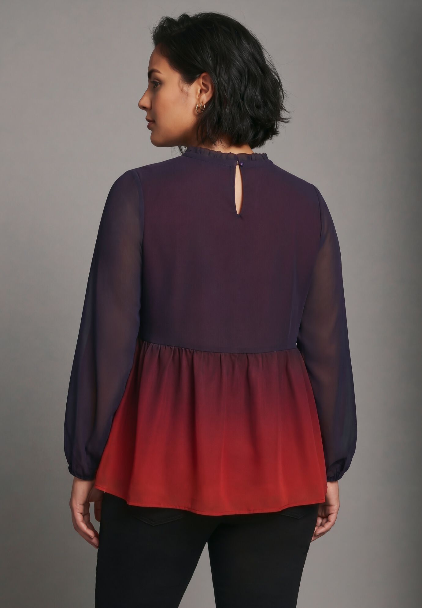Paulina Peplum Blouse, CRIMSON RED OMBRE, alternate image number 2