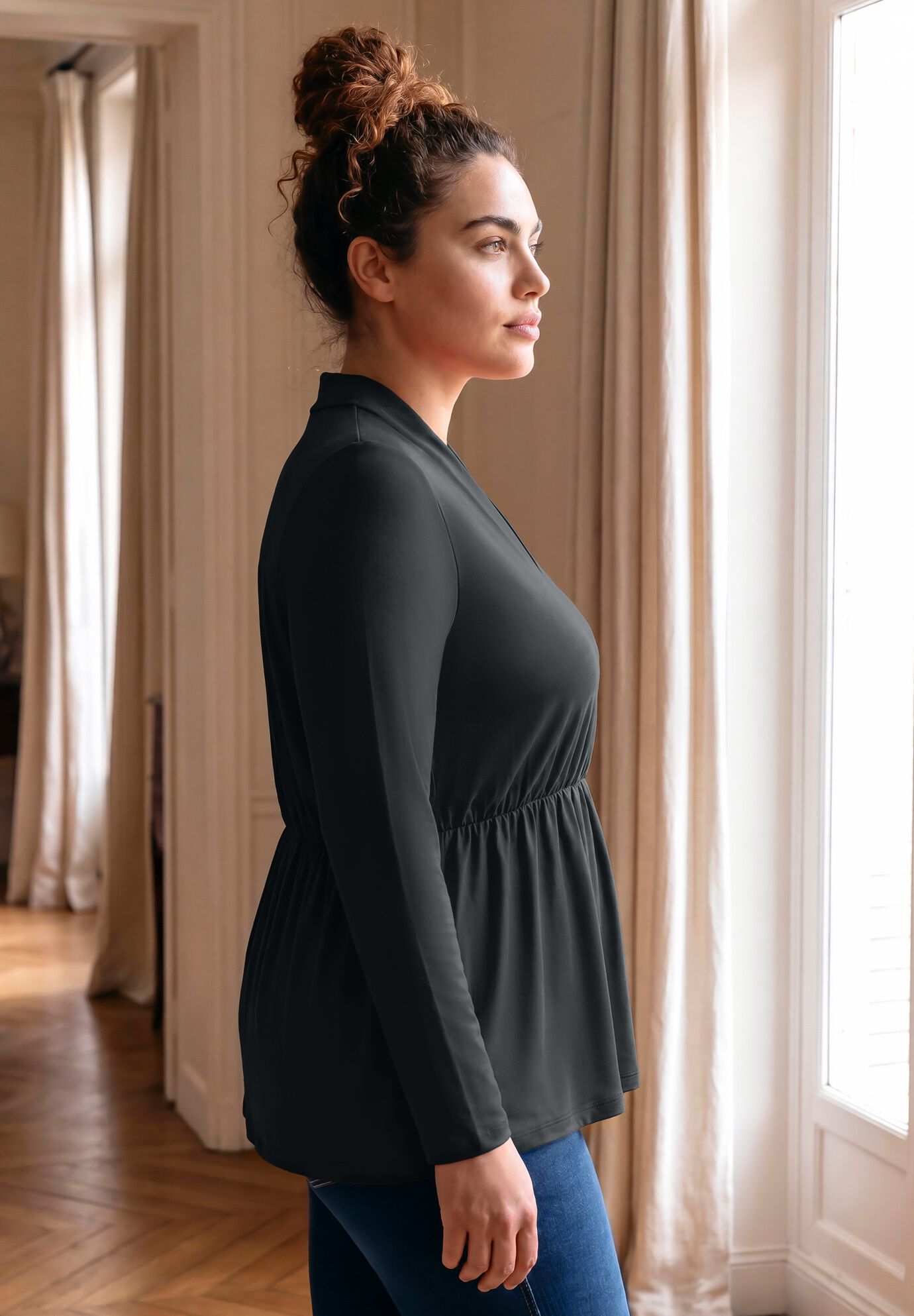 Flowy Peplum Top, BLACK, alternate image number 2