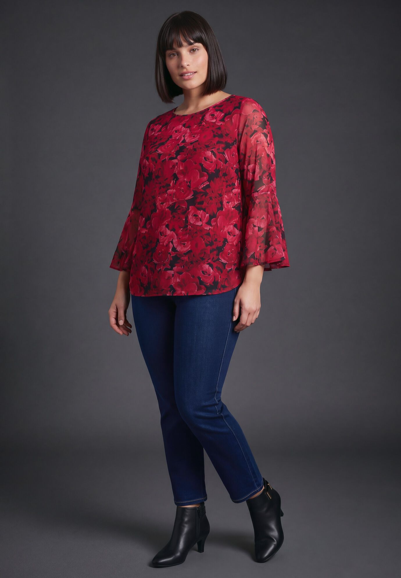Mesh Ivana Top, DEEP CRIMSON FLORAL, alternate image number 4