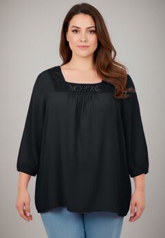 Lace Neckline Peasant Blouse