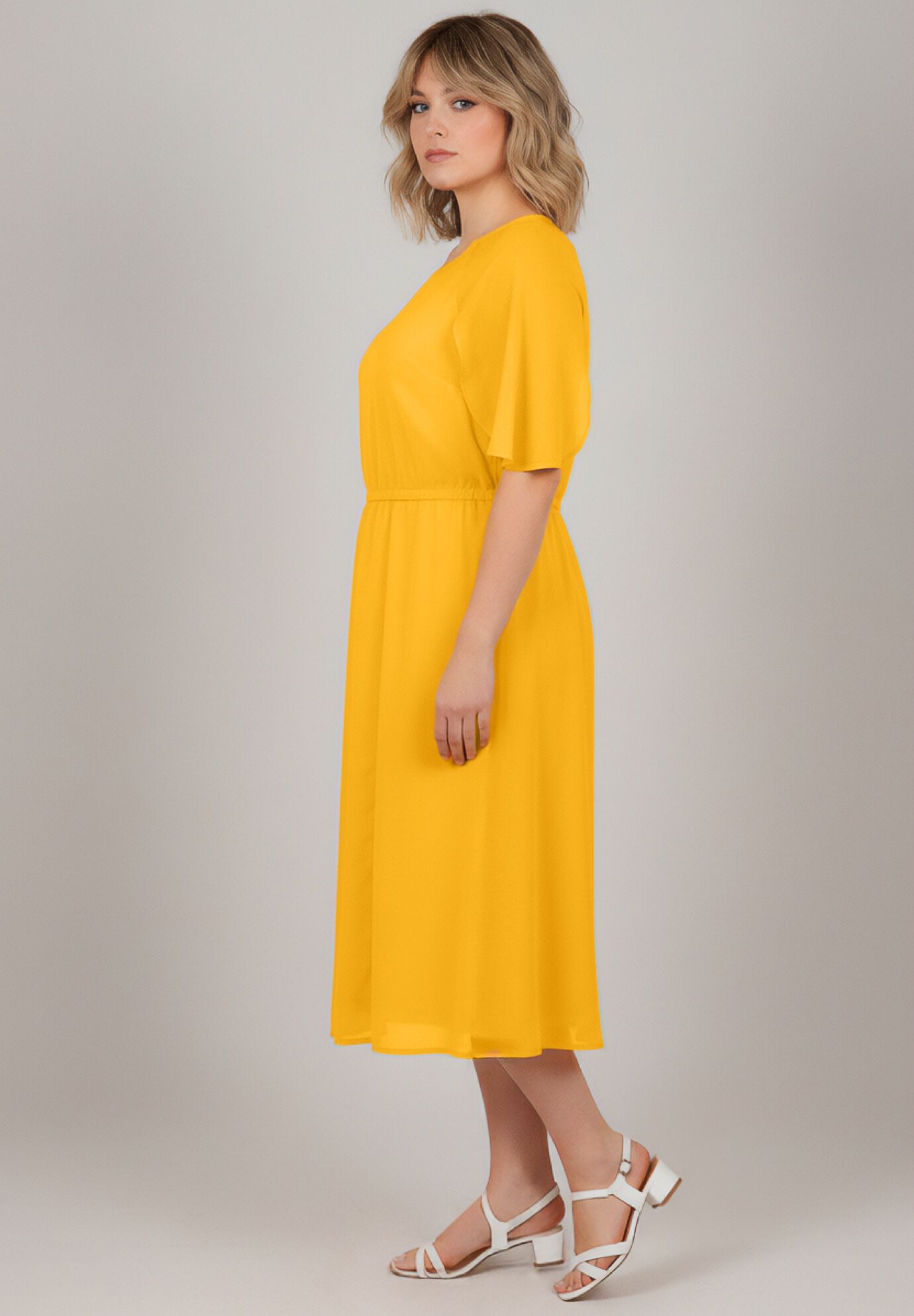 Caplet Midi Dress, SUNSET YELLOW, alternate image number 3