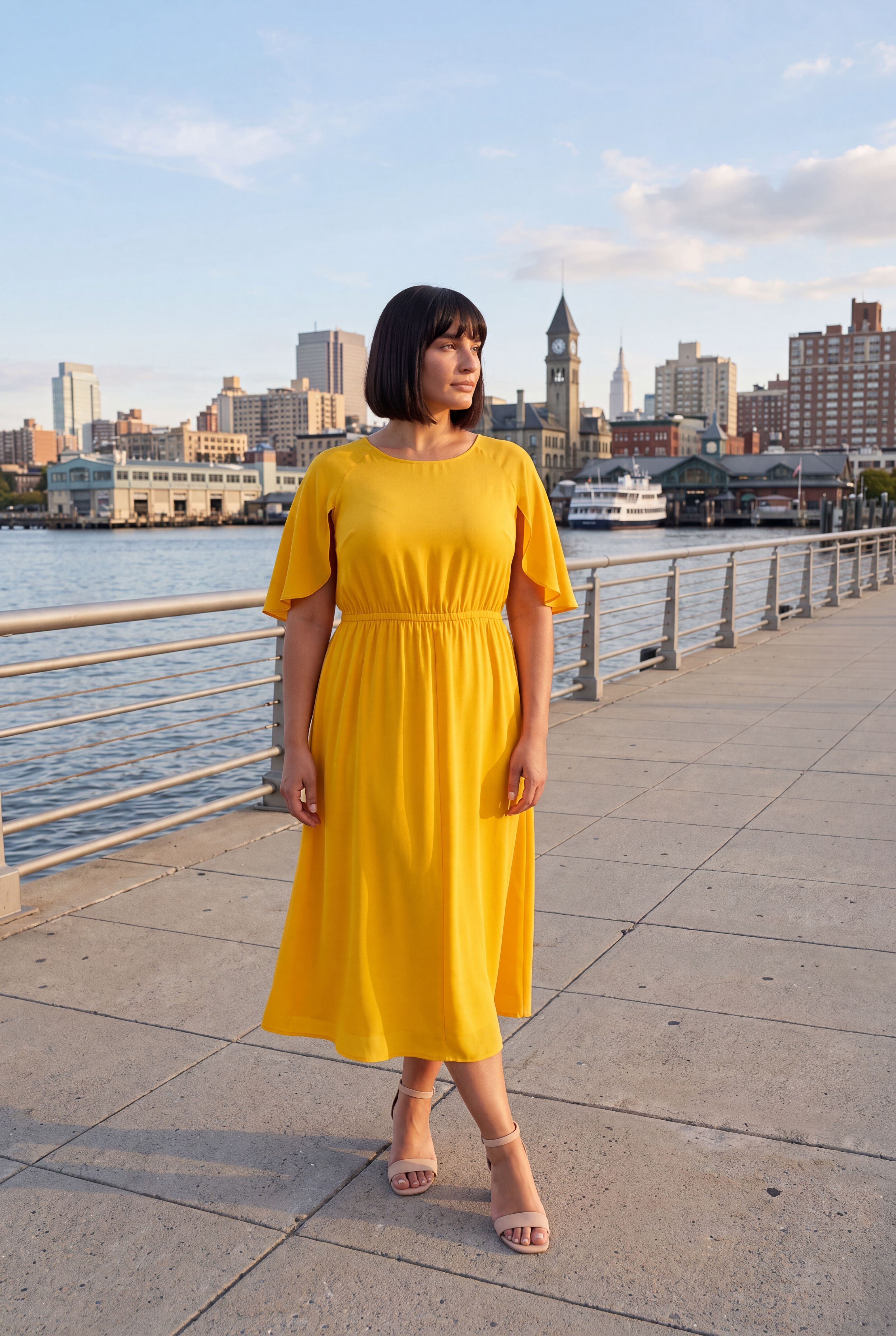 Caplet Midi Dress, SUNSET YELLOW, on-hover image number 1