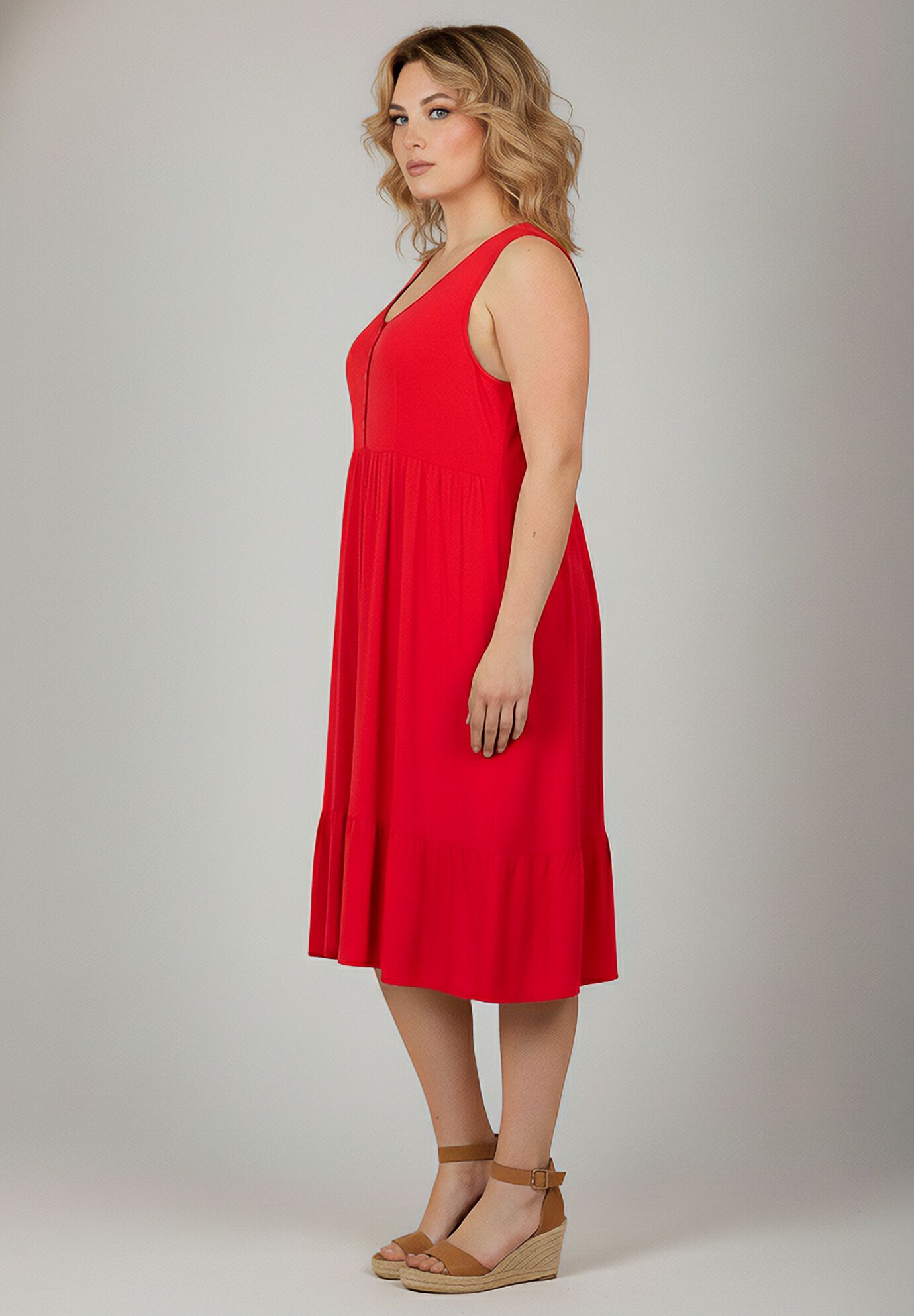Button Detail Tank Dress, VIBRANT RED, alternate image number 2