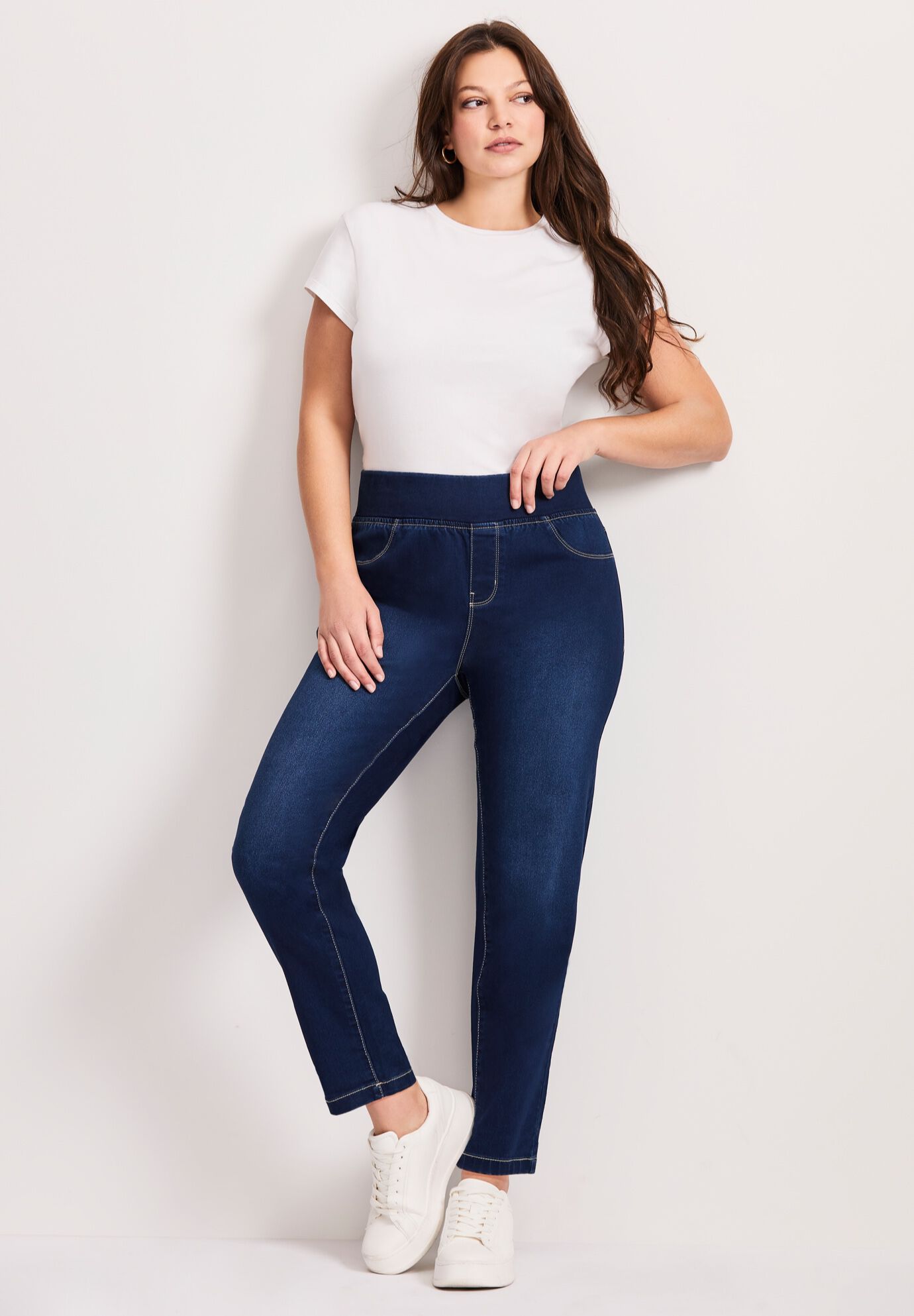 Butter Denim Pull-On High Rise Jean, DARK WASH, alternate image number 5